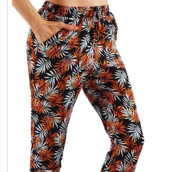 shosho Pants - Orange white leaf joggers casual